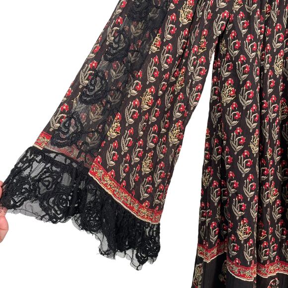 Free People Nomad Printed Formal Chiffon Black Combo Tunic Dress Large - Picture 4 of 11